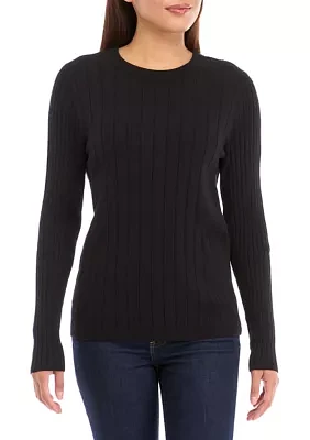 Women's Multi Rib Crew Neck Long Sleeve Sweater