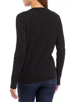 Women's Multi Rib Crew Neck Long Sleeve Sweater