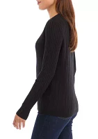 Women's Multi Rib Crew Neck Long Sleeve Sweater