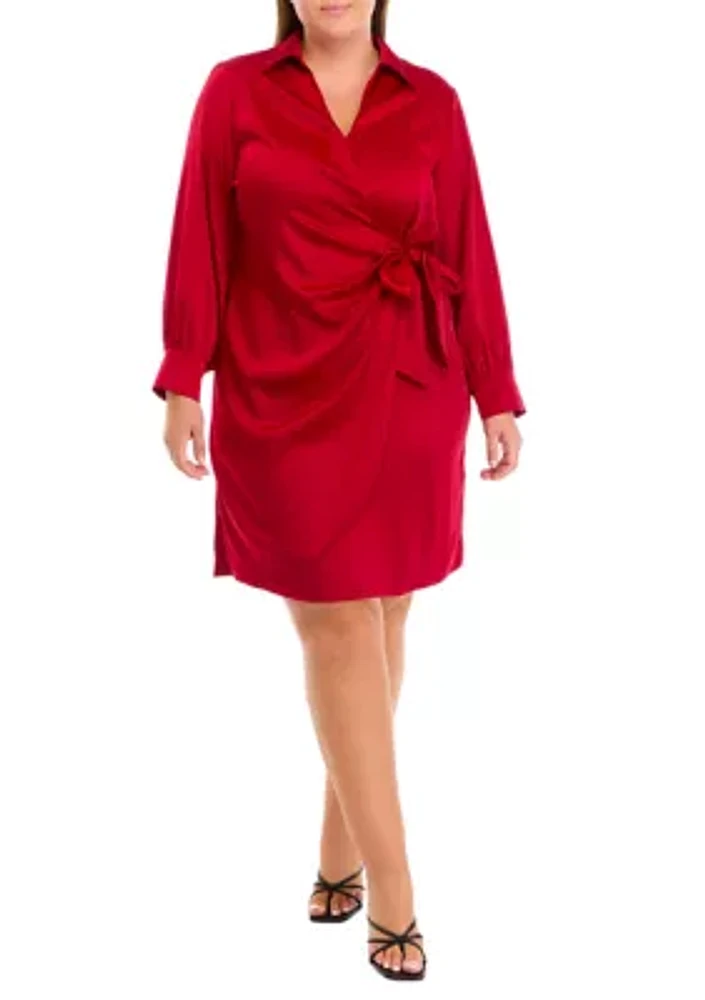 Plus Faux Wrap Shirtdress