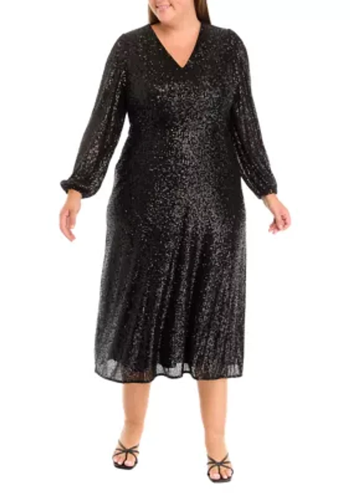 Plus V-Neck Midi Sequin Dress