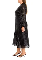 Plus V-Neck Midi Sequin Dress