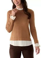 Petite Long Sleeve 2Fer Blouse Sweater