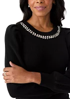 Women's Embellished Crew Neck Pullover Sweater