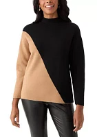 Women's Mock Neck Color Block Sweater