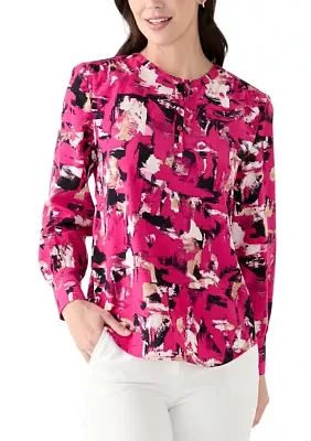Petite Jewel Neck Keyhole Front Blouse