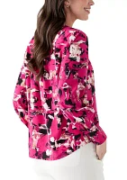 Petite Jewel Neck Keyhole Front Blouse
