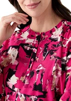 Petite Jewel Neck Keyhole Front Blouse