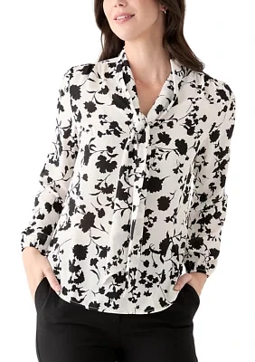 Women's Long Sleeve Tie Neck Blouse