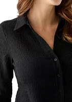 Women's Smocked Long Sleeve Button Front Knit Shirt