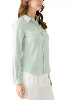 Women's Satin Button Front Long Sleeve Blouse