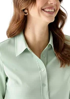 Women's Satin Button Front Long Sleeve Blouse