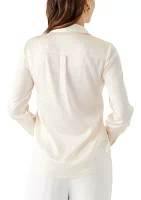 Women's Satin Button Front Long Sleeve Blouse