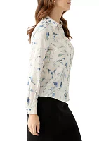 Petite Floral Print Button Front Long Sleeve Blouse