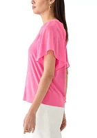 Women's Mixed Media Flutter Sleeve Knit Top