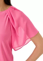 Women's Mixed Media Flutter Sleeve Knit Top