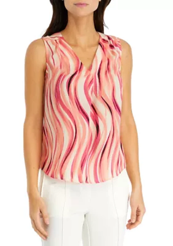 Swirl Printed Sleeveless V-Neck Blouse