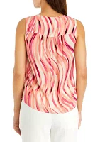 Swirl Printed Sleeveless V-Neck Blouse