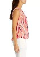 Swirl Printed Sleeveless V-Neck Blouse