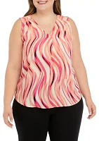 Plus Swirl Print Sleeveless V-Neck Blouse