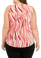 Plus Swirl Print Sleeveless V-Neck Blouse