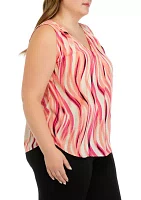 Plus Swirl Print Sleeveless V-Neck Blouse