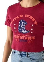 Women's Short Sleeve Crew Neck Wild West Country Music Graphic T-Shirt