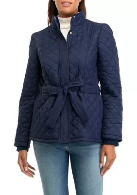 Women's Long Sleeve Quilt Belted Jacket