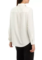 Petite Long Sleeve Slim Fit Utility Blouse