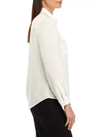 Petite Long Sleeve Slim Fit Utility Blouse