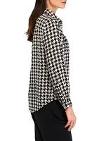 Petite Long Sleeve Houndstooth Print Shirt