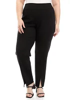 Plus Pull On Slit Front Slim Ankle Pants