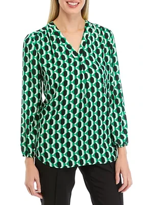 Petite Long Sleeve V-Neck Woven Top