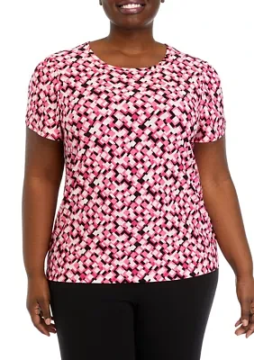 Plus Short Sleeve Printed Top