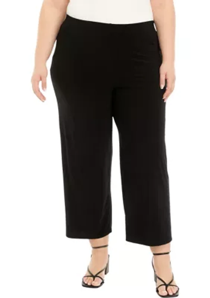 Plus Pull On Wide Leg Knit Cropped Pants