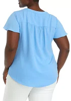 Plus V-Neck Pleat Front Top