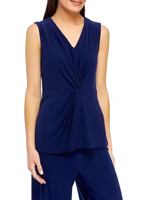 Petite Solid V-Neck Twist Front Tank Top