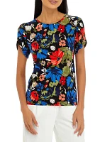 Petite Printed Short Gathered Tulip Sleeve Top