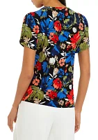 Petite Printed Short Gathered Tulip Sleeve Top