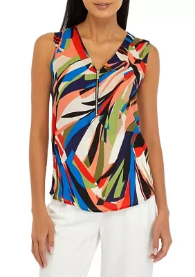 Petite Sleeveless V-Neck Half Zip Blouse