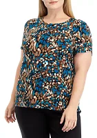 Plus Printed Short Gathered Tulip Sleeve Top