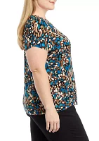 Plus Printed Short Gathered Tulip Sleeve Top