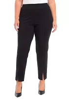 Plus Pull On Slit Front Slim Ankle Pants