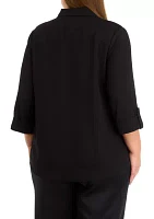 Plus 3/4 Sleeve Button Front Top