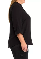 Plus 3/4 Sleeve Button Front Top