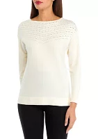 Women's Long Sleeve Boat Neck Shine Sweater