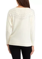 Women's Long Sleeve Boat Neck Shine Sweater