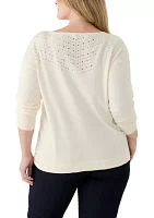 Plus Boat Neck Rhinestone Sweater