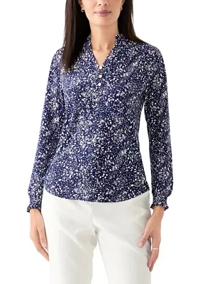 Women's Long Sleeve Printed V-Neck Top