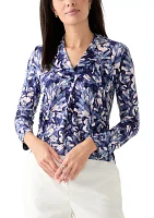 Women's Long Sleeve Printed Ruffle V-Neck Top